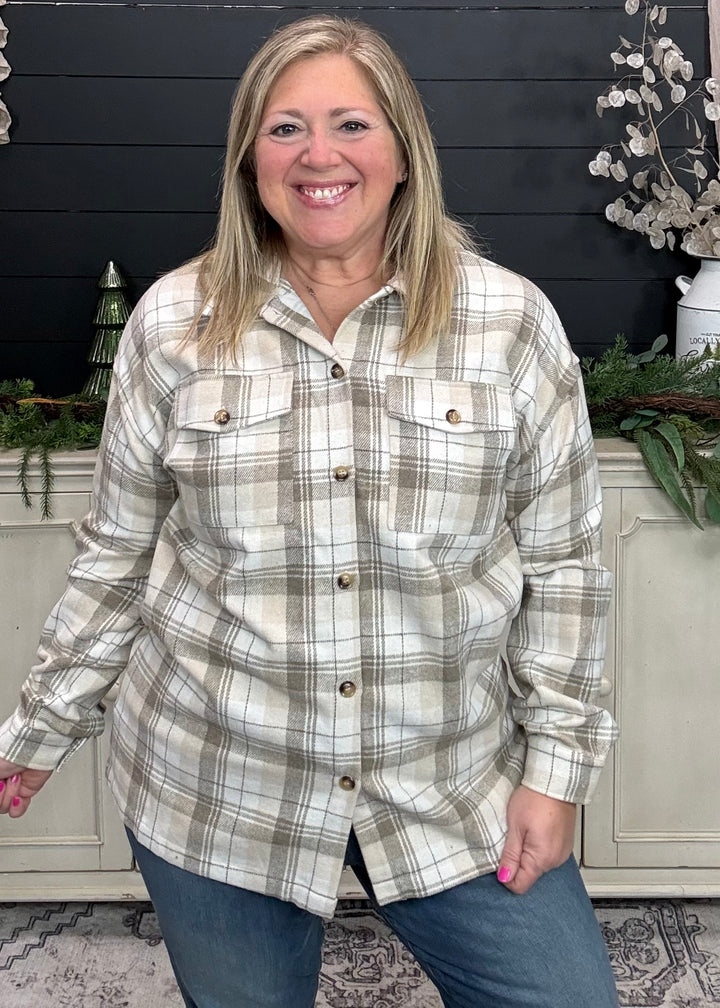 Beige Campfire Plaid Hooded Jacket