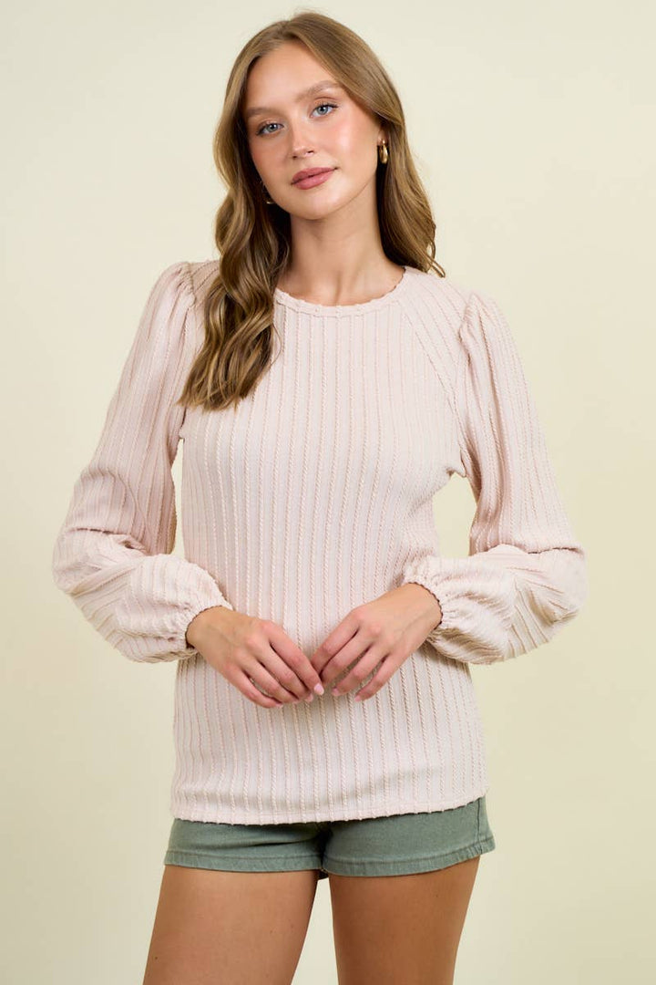 Blush - Bubble Sleeve Textured Top