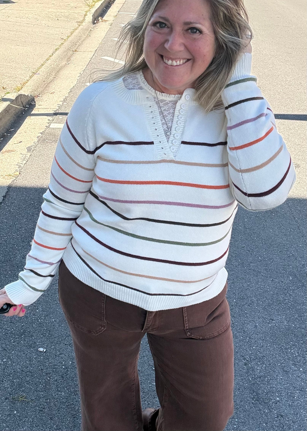 Mod Stripes Button Down Sweater