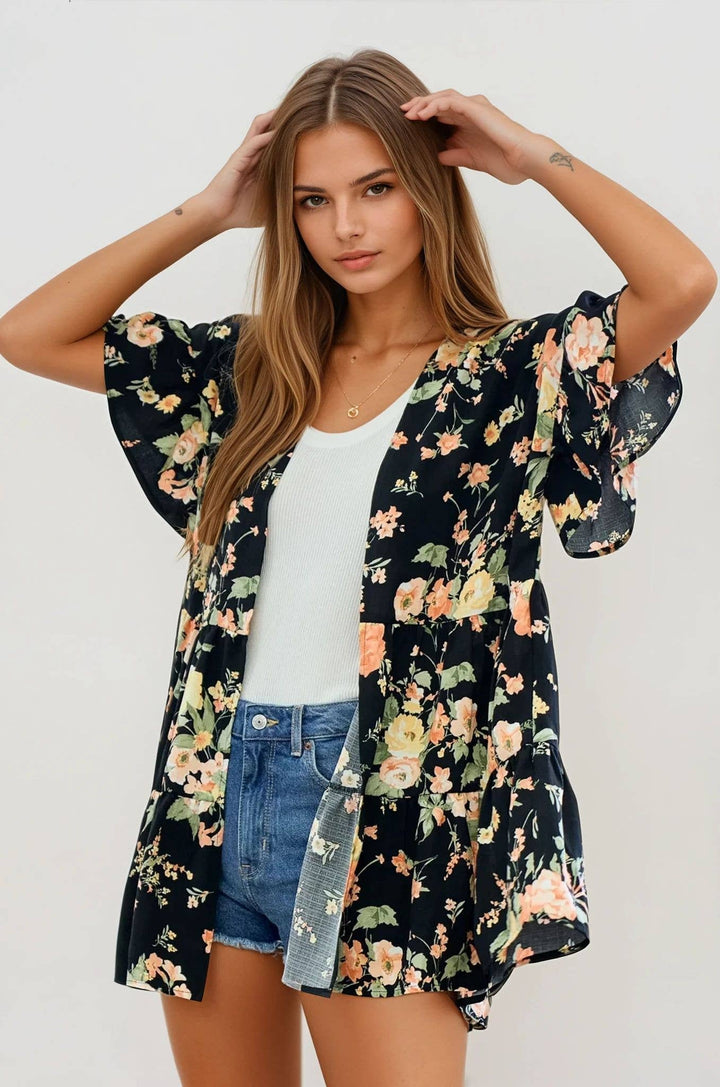 Tiered Floral Kimono