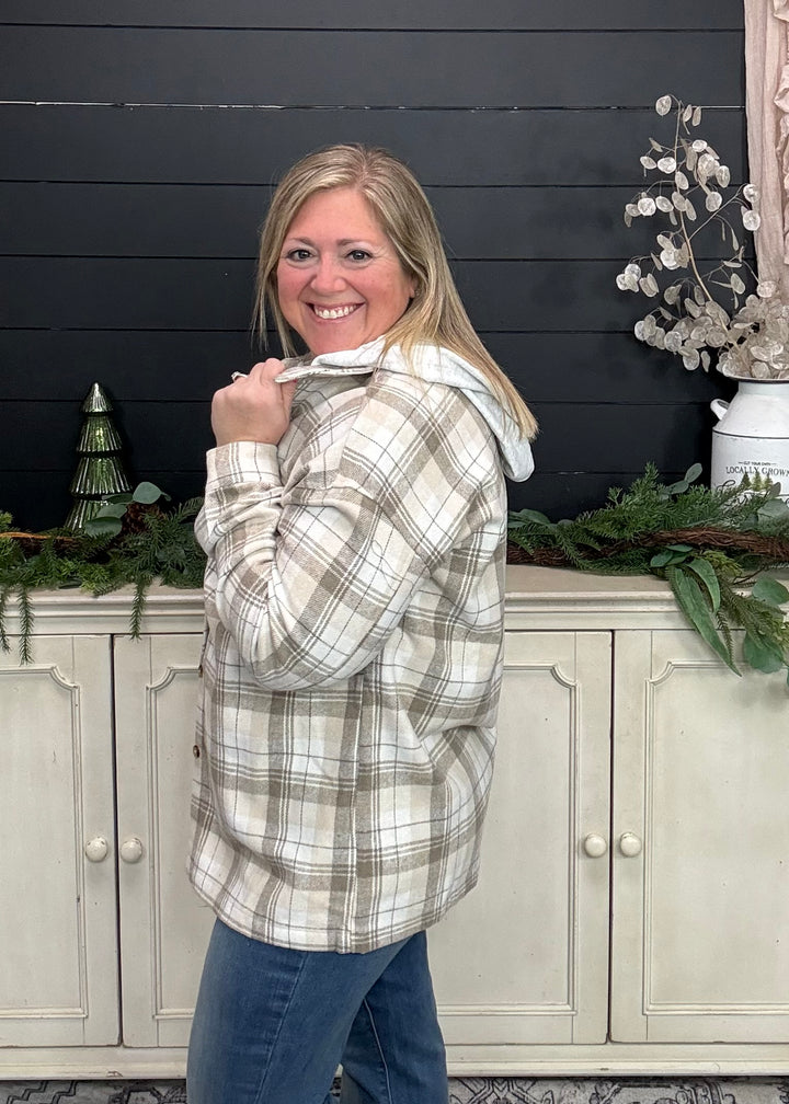 Beige Campfire Plaid Hooded Jacket
