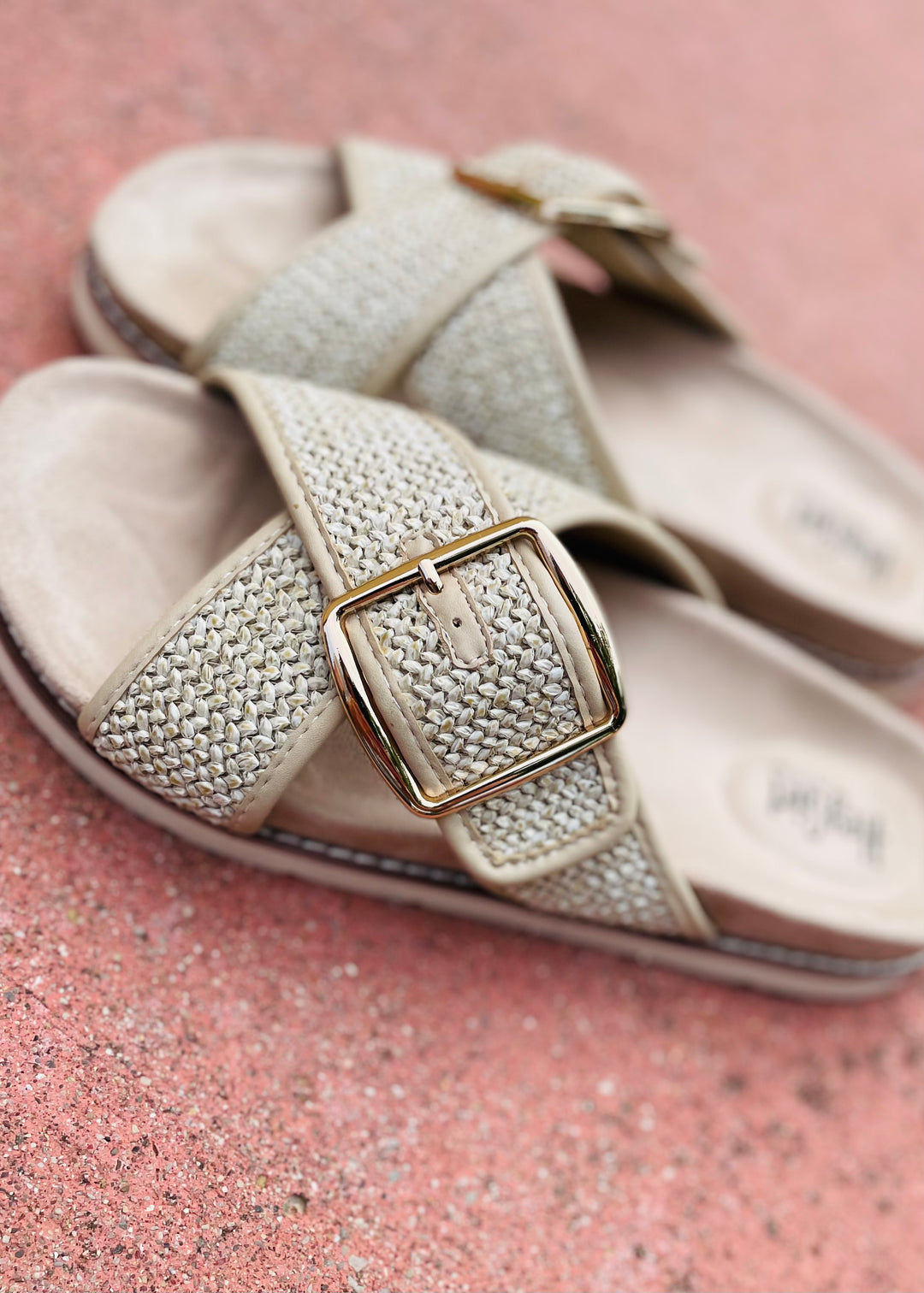 "Booked" Woven Cross Strap Design Slide Sandal