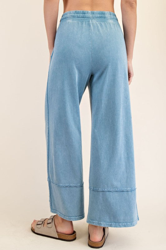 Dusty Blue Wide Leg Cropped Pants