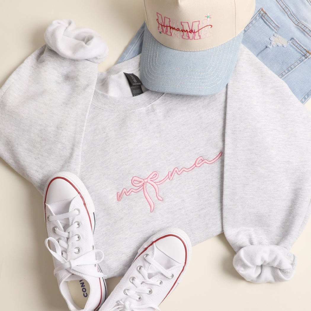 Mama Ribbon Embroidered Sweatshirt -  Ships Jan 16th