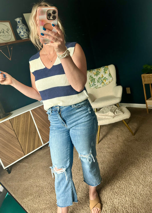 Blue + White Sweater Top