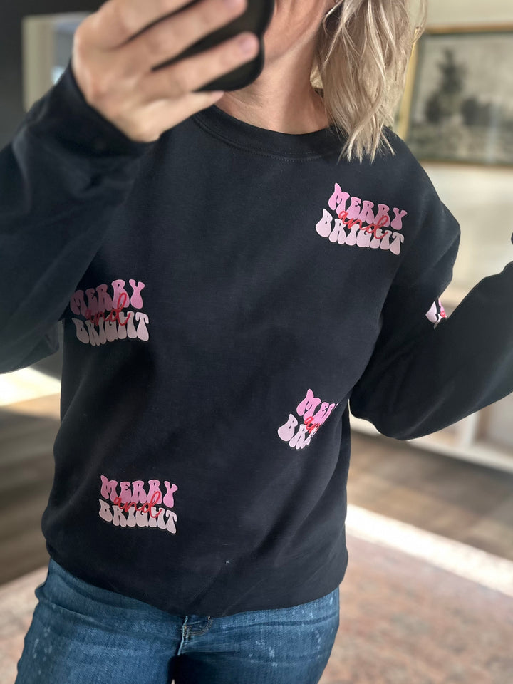 RETRO MERRY & BRIGHT ALL OVER CREWNECK