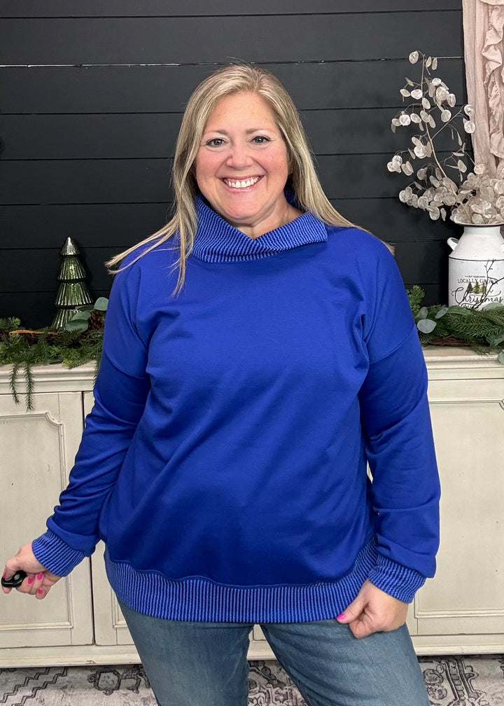 Royal Blue - Mock Neck with Side Collar Slit