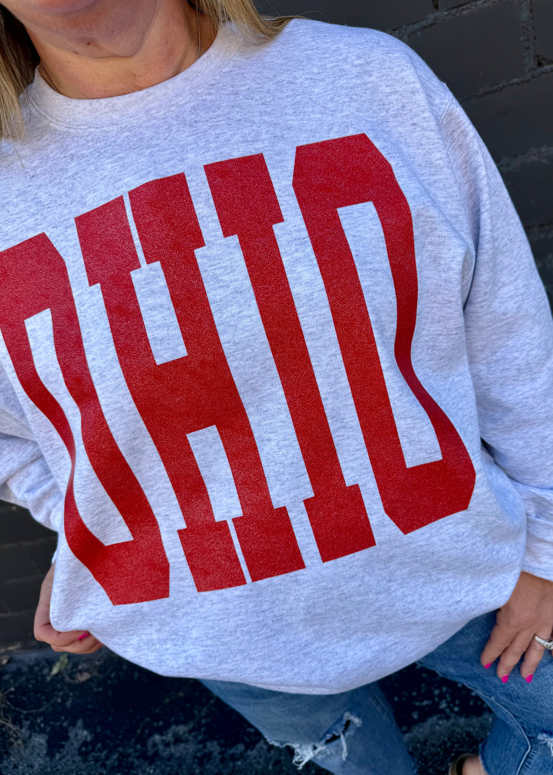 OHIO RED GLITTER LARGE PRINT - GRAPHIC PULLOVER - MADE TO ORDER