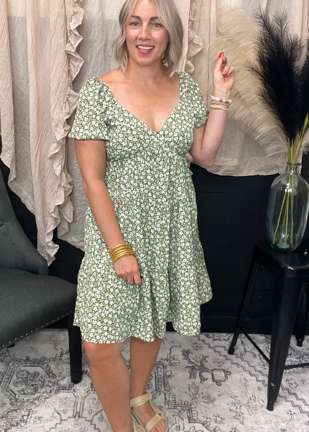 Floral Printed Tiered Mini Dress W/Side Pocket