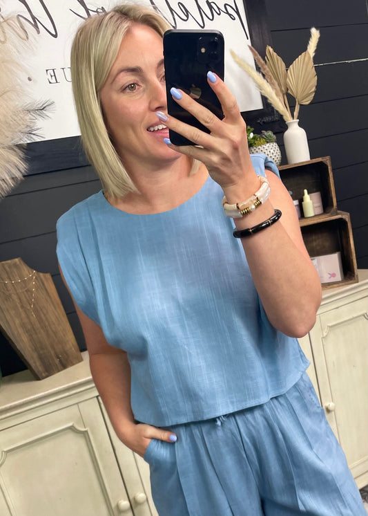 Solid Woven Top: Blue