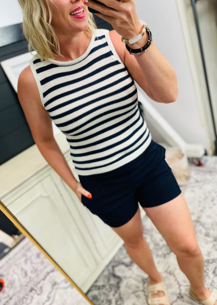 Navy and Cream Stripe Sweater Tank Top