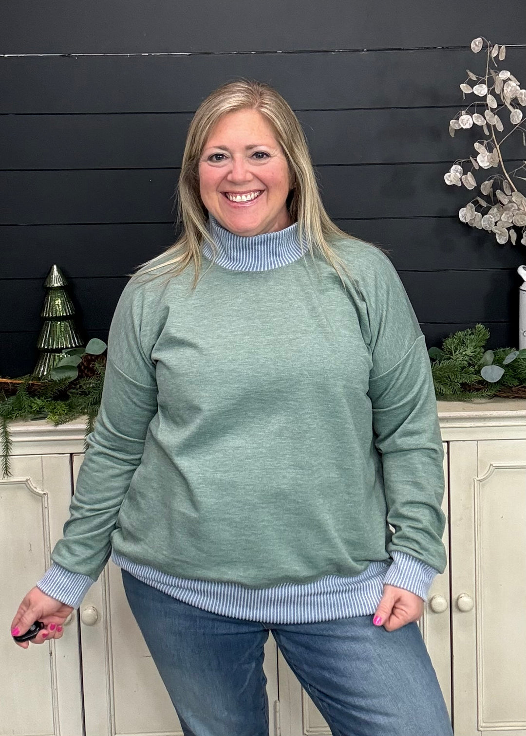 Sage - Mock Neck with Side Collar Slit