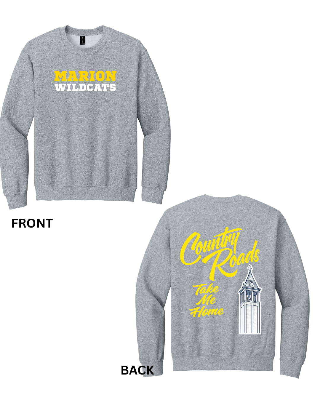 Marion Wildcats Country Roads Front & Back Sweatshirt