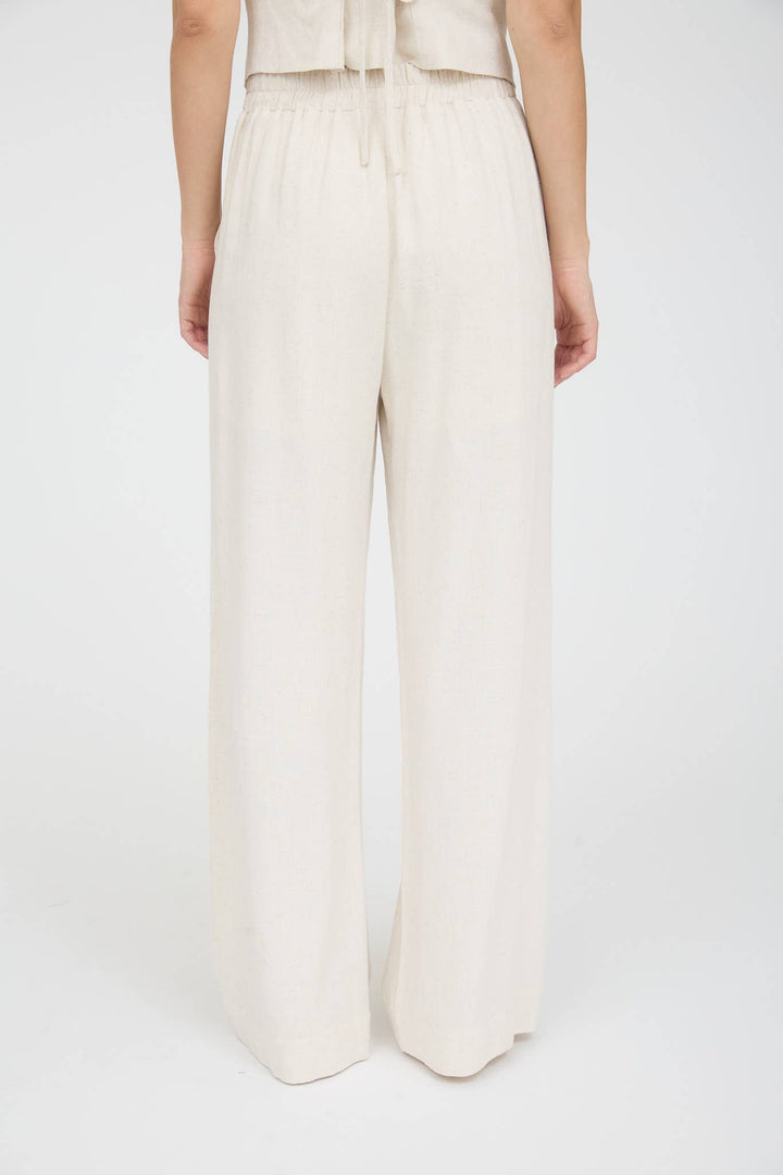 Oatmeal High Waist Wide Leg Linen Pants