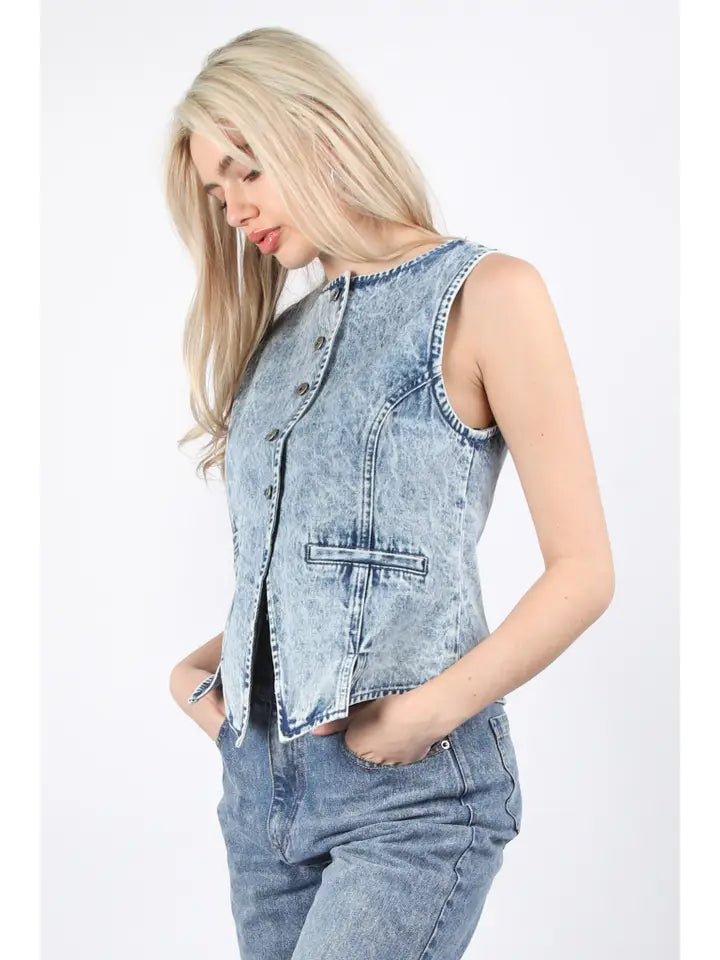 Denim Washed Button Vest