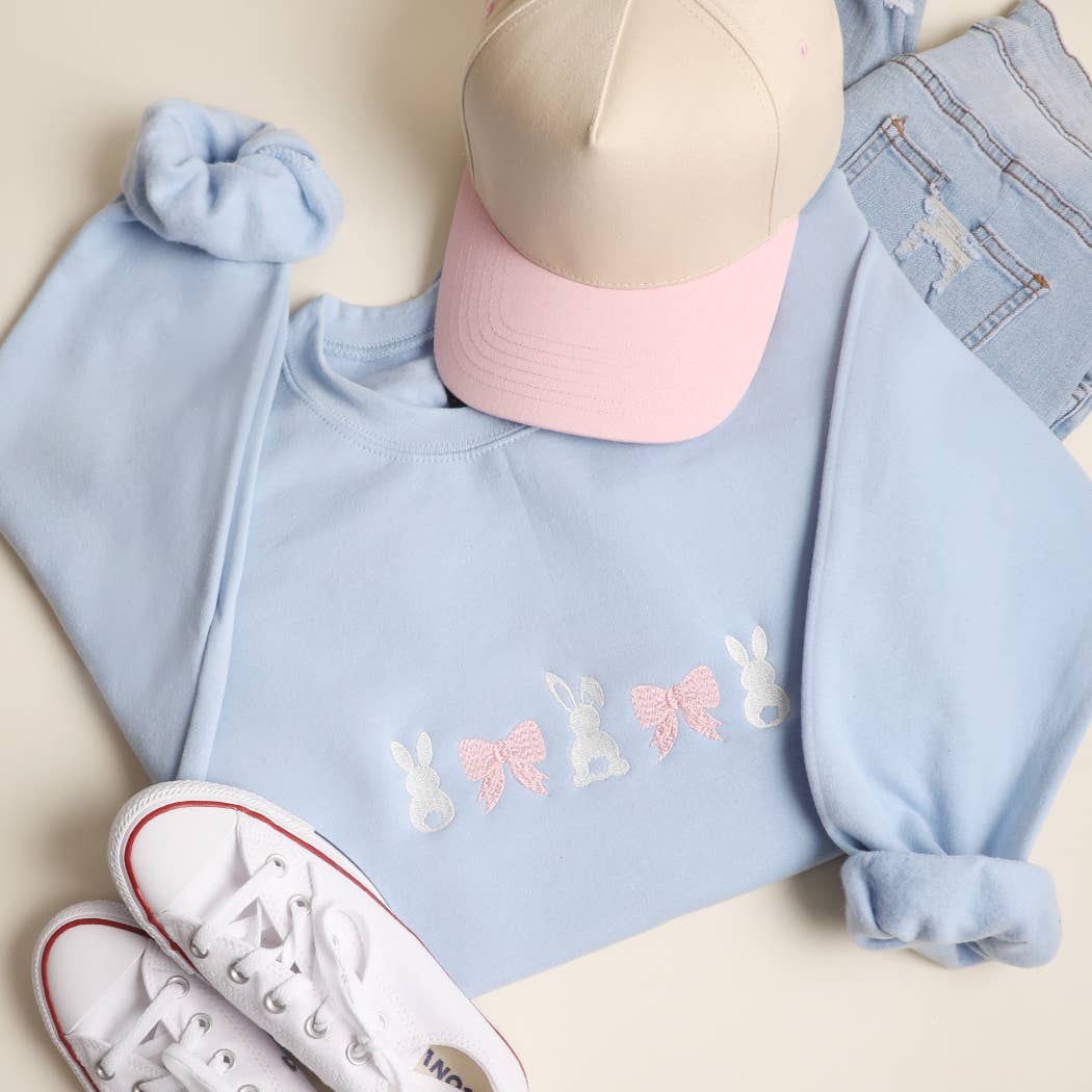 Coquette Bow Bunny Embroidered Sweatshirt - Ships Jan 16th