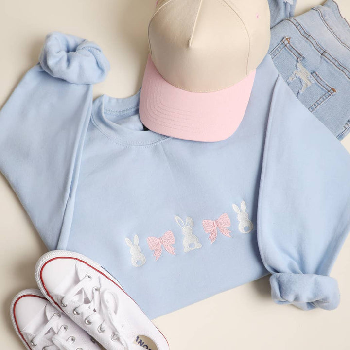 Coquette Bow Bunny Embroidered Sweatshirt - Ships Jan 16th