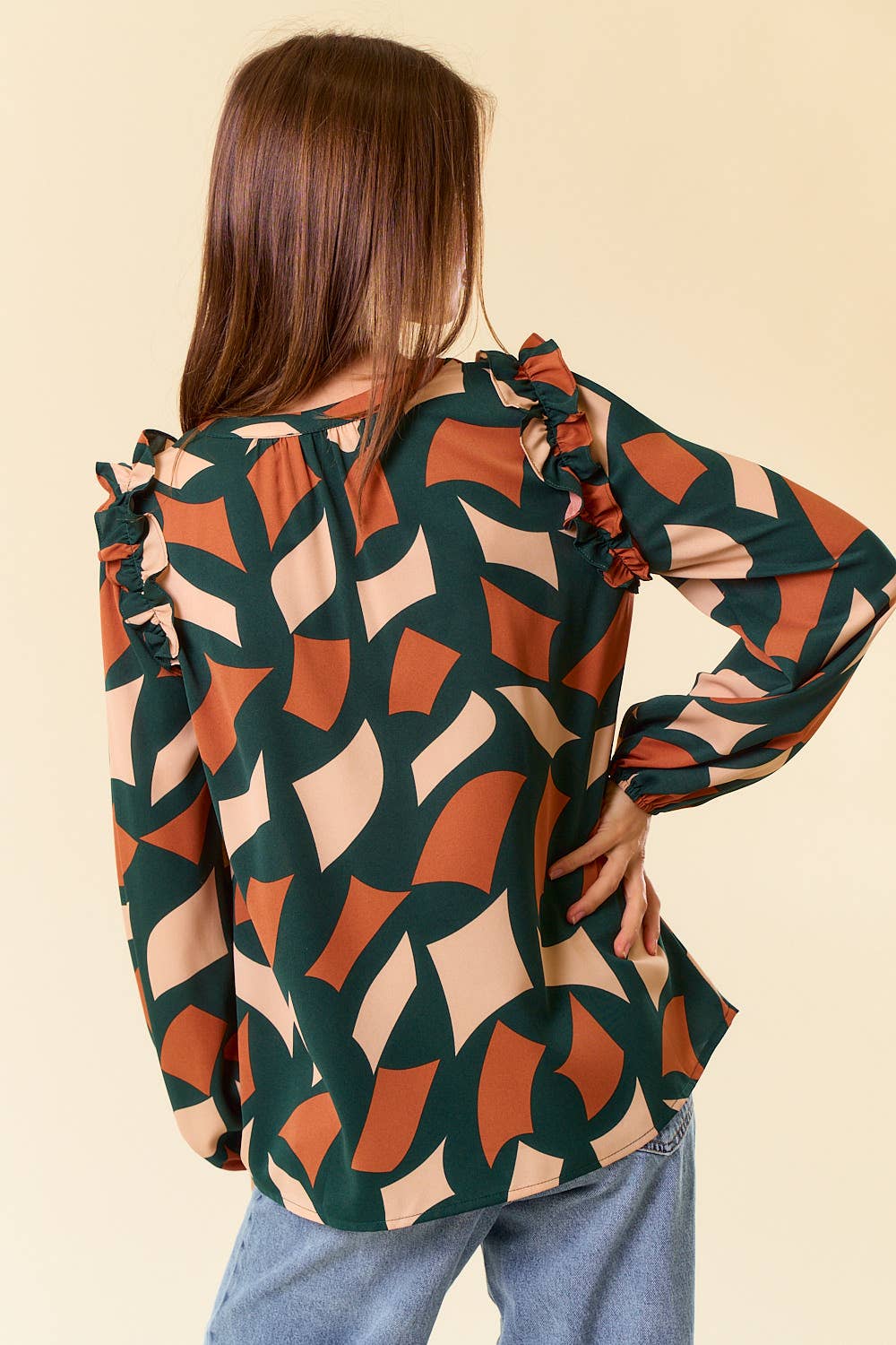 Abstract Print Tie Neck Blouse