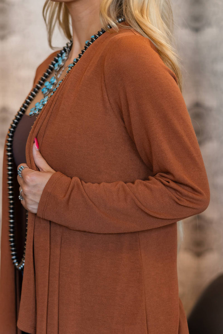 Rust - Soft Drape Open Front Cardigan