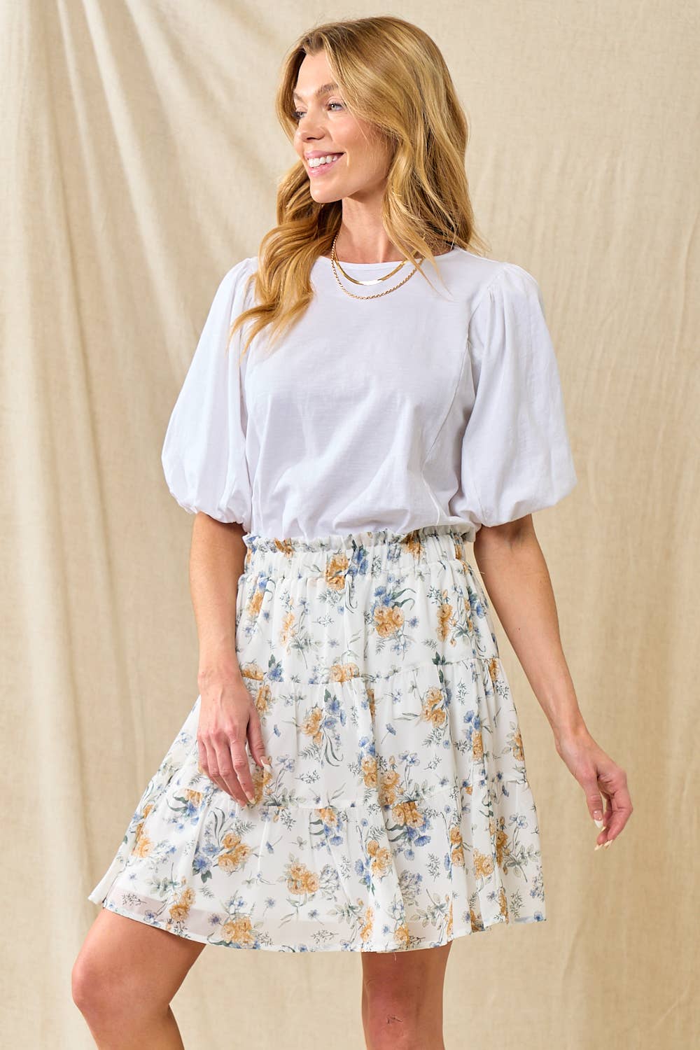 CHIFFON FLORAL TIERED SKIRT