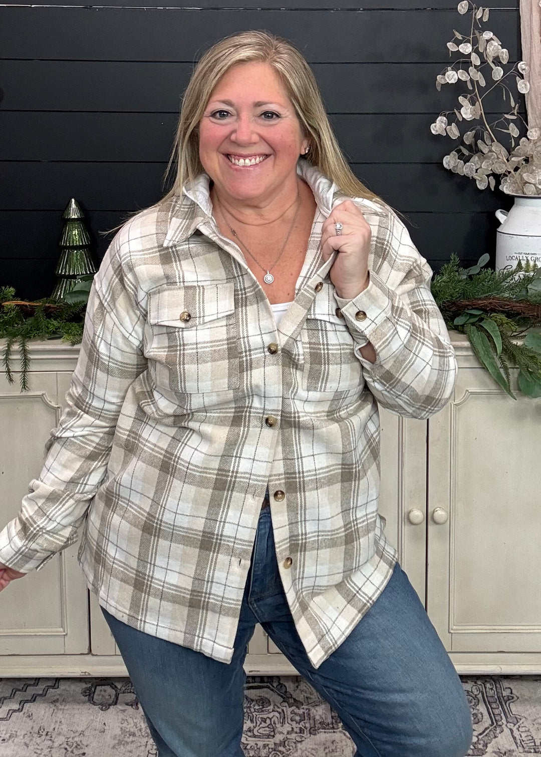 Beige Campfire Plaid Hooded Jacket