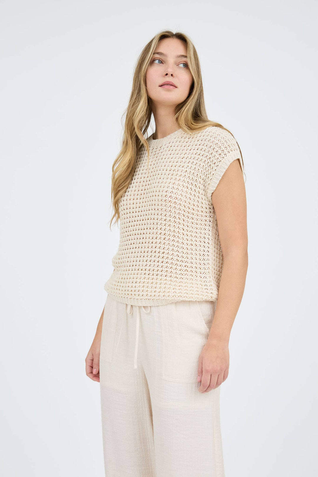 Oatmeal Crochet Knit Top