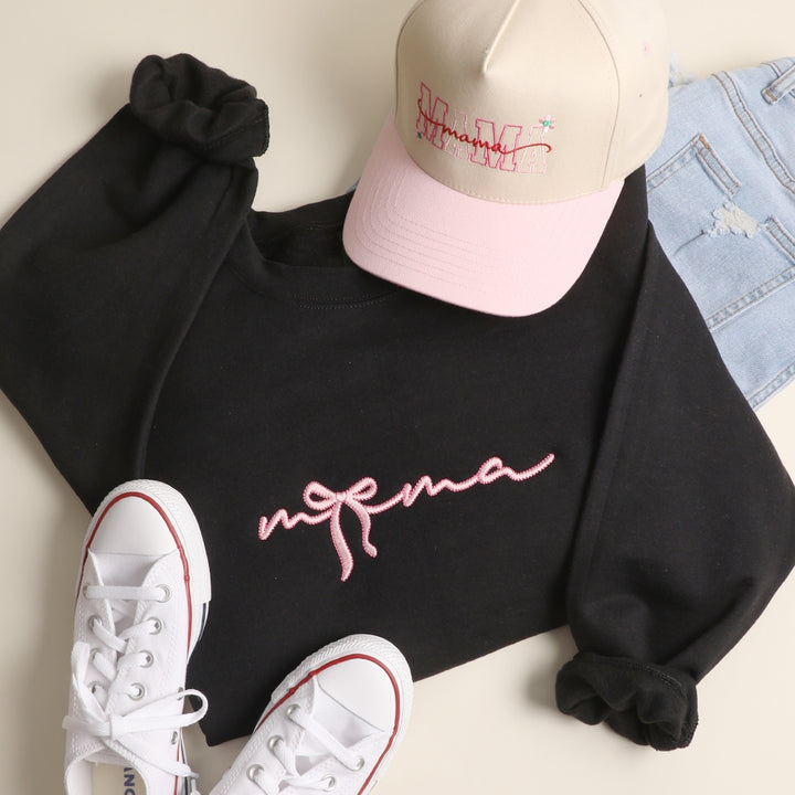 Mama Ribbon Embroidered Sweatshirt -  Ships Jan 16th