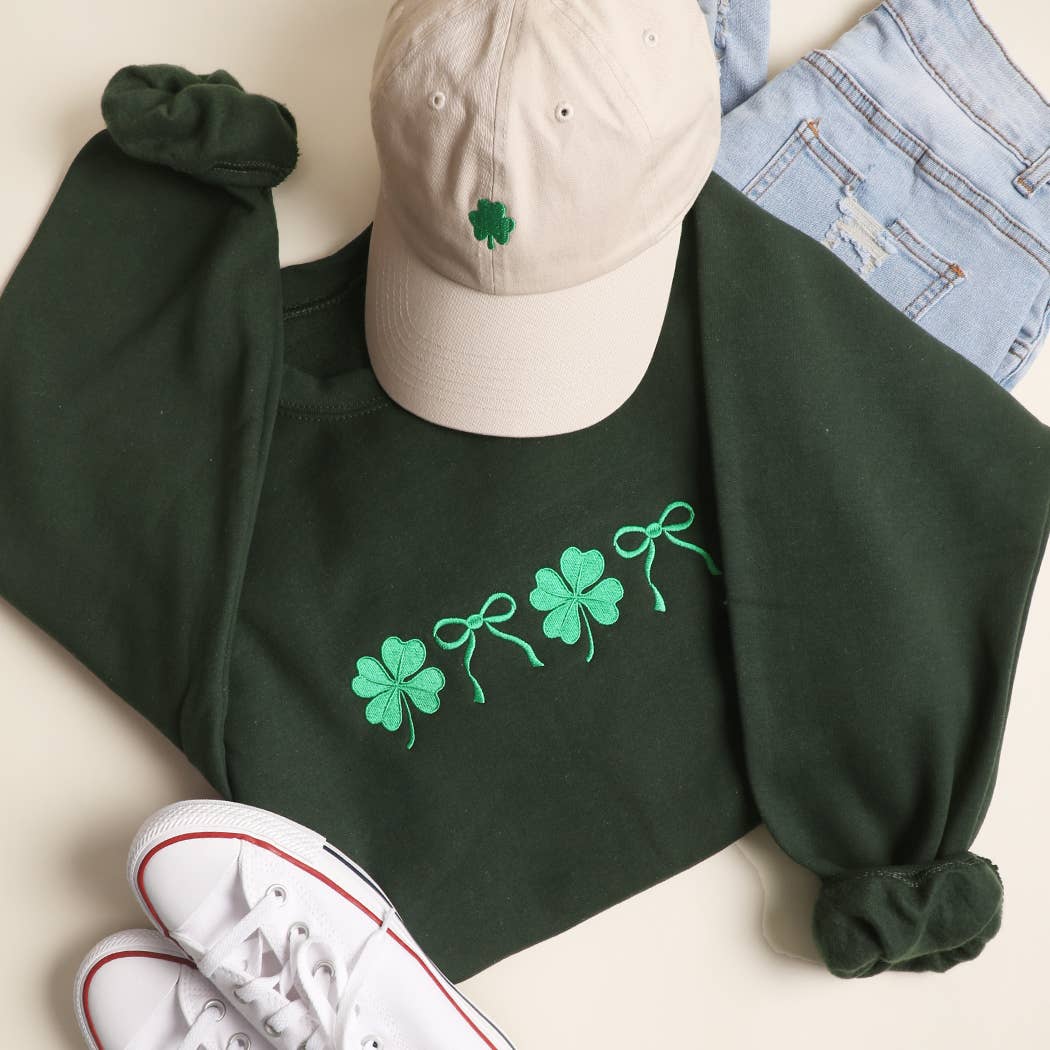 Bow & Shamrock Embroidered Sweatshirt - Ships Feb 6th