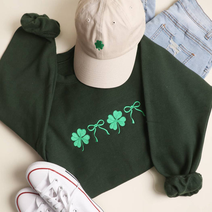 Bow & Shamrock Embroidered Sweatshirt - Ships Feb 6th