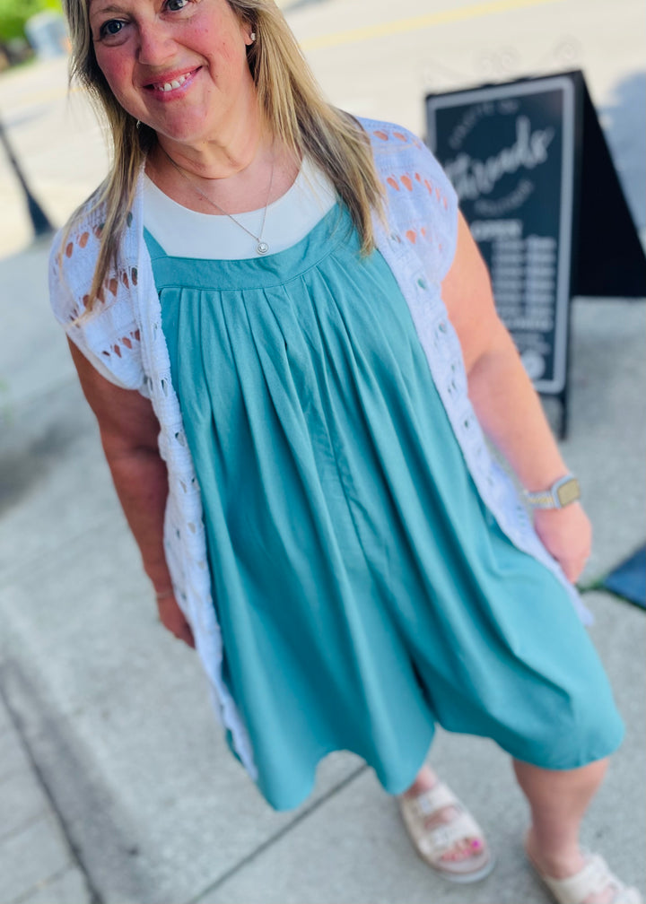 Linen Blend Romper w/ Pockets