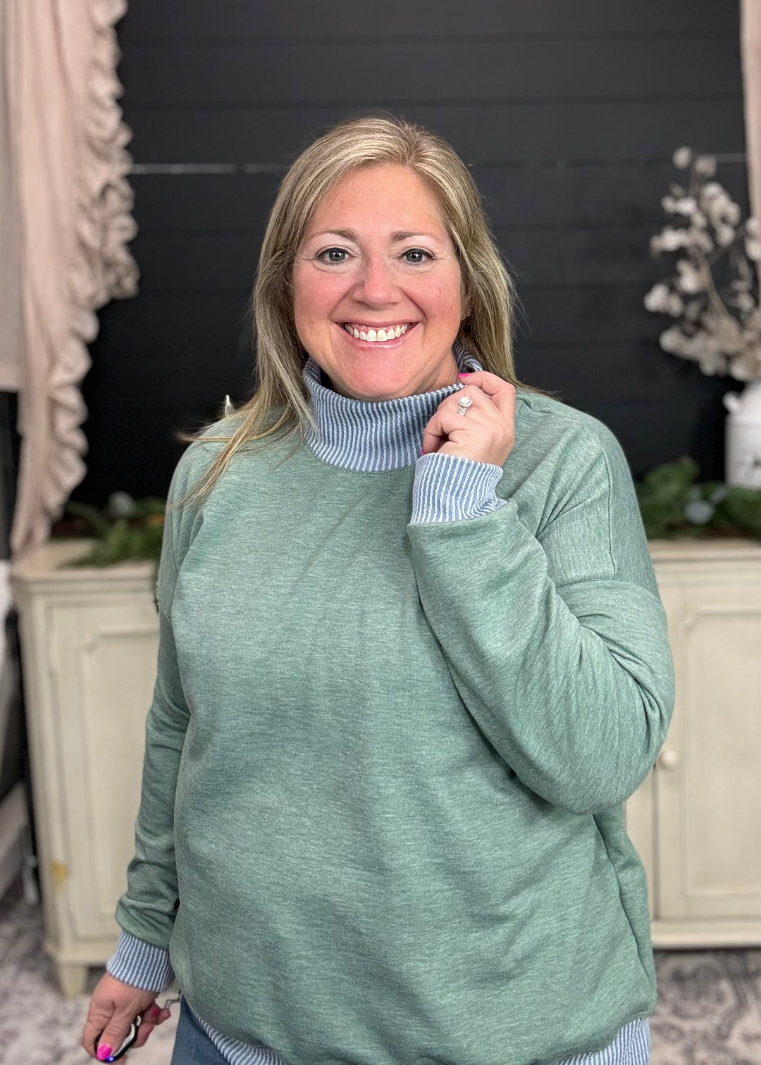 Sage - Mock Neck with Side Collar Slit