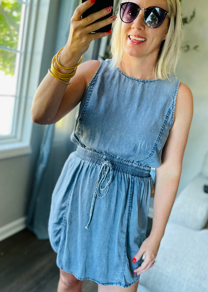 Drawstring Chambray Dress