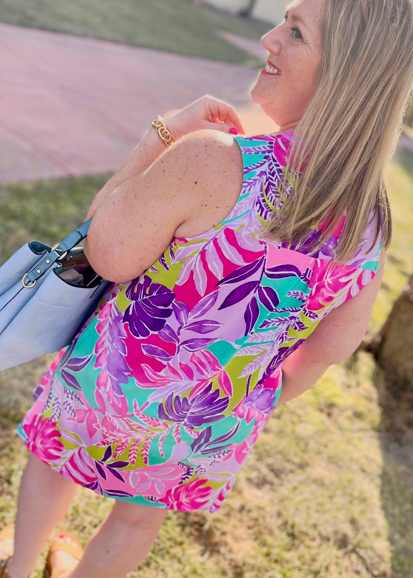 Magenta Summer Tropical Leaf Print Dress