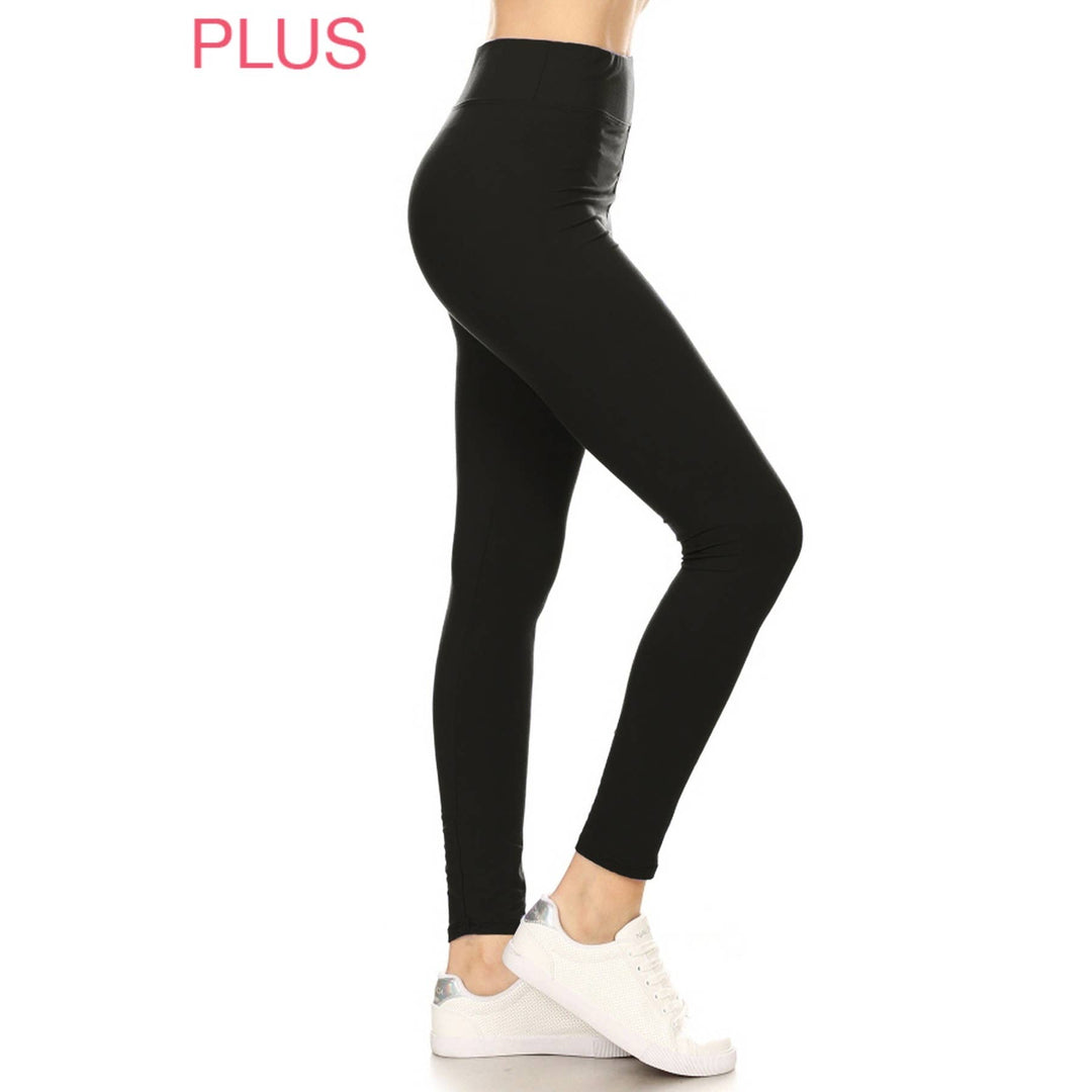 Plus Size 3" Yoga Band Buttery Soft Solid Leggings: Black / ONEPLUS