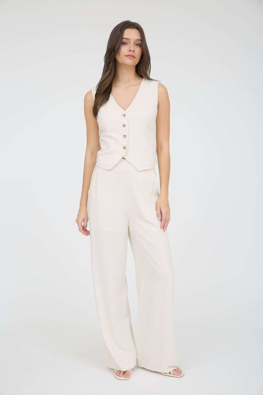 Oatmeal High Waist Wide Leg Linen Pants