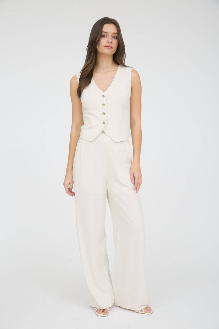 Oatmeal High Waist Wide Leg Linen Pants