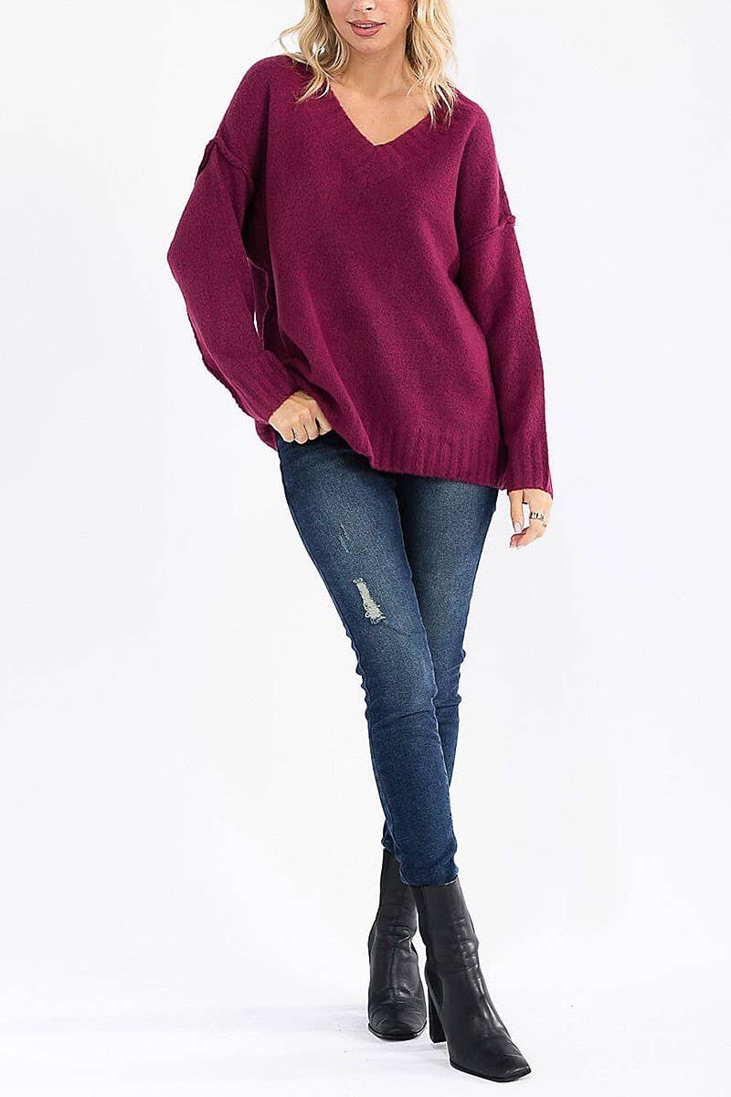 Berry Bliss V Neck Sweater
