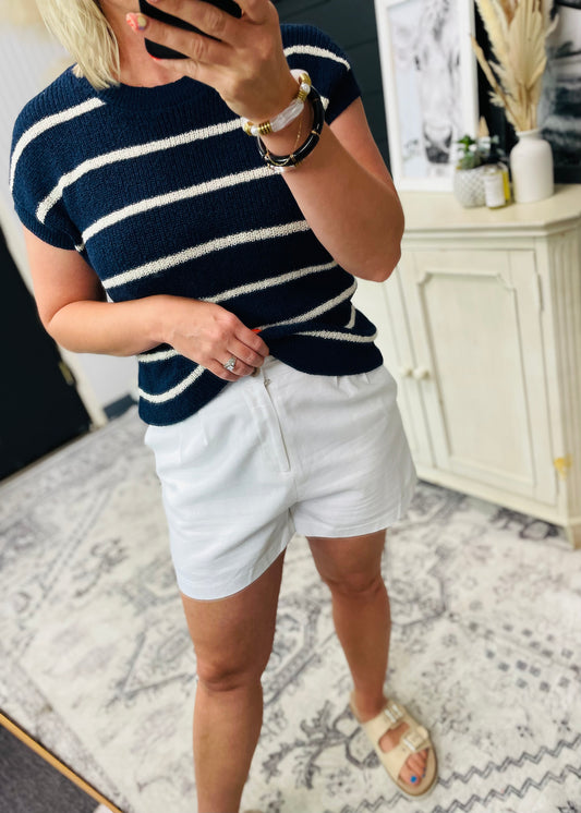 White High Waist Pleated Shorts