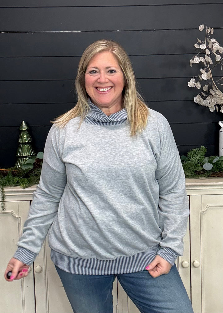 Dusty Blue - Mock Neck with Side Collar Slit