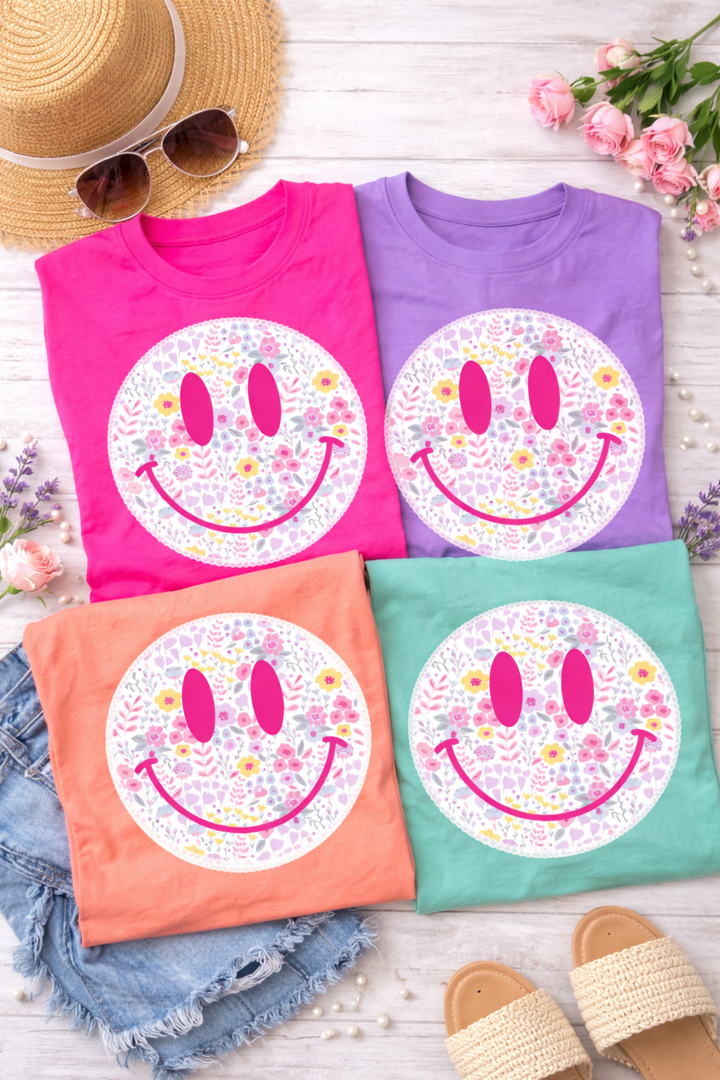 Ditsy Flowers Smiley Face Graphic Tee