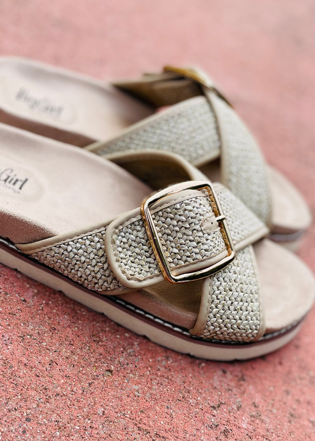 "Booked" Woven Cross Strap Design Slide Sandal