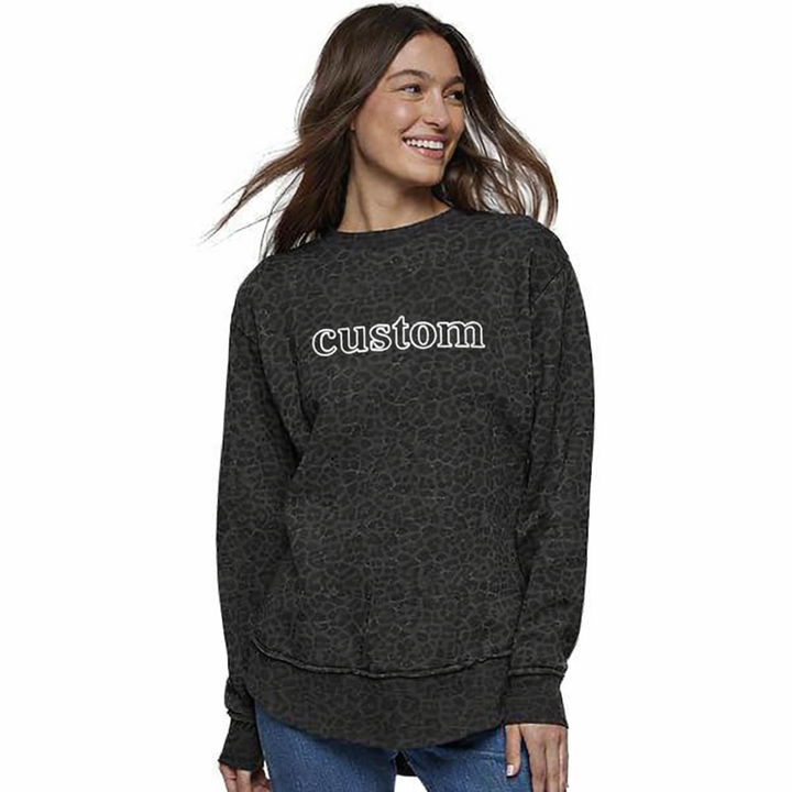 CUSTOM BLACK LEOPARD HOLLOW FRONT SWEATSHIRT