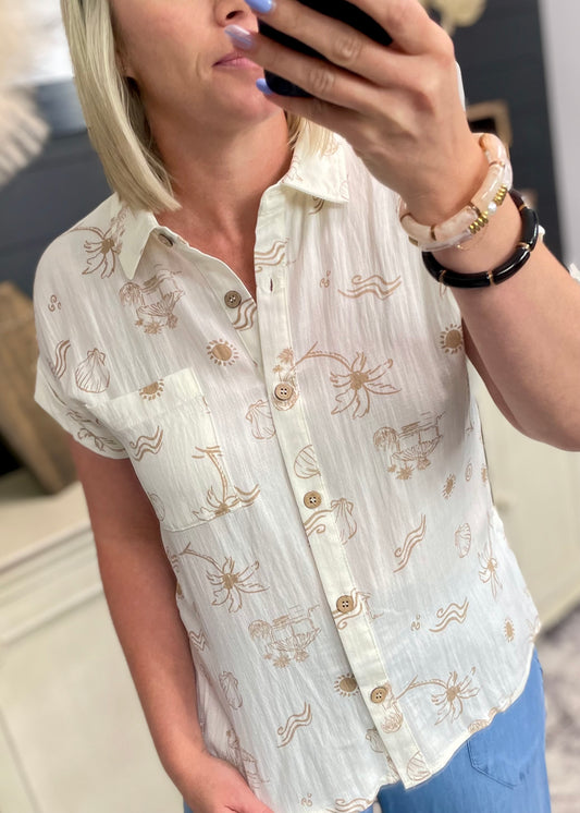 SUMMER PRINT COLLARED SHORT SLEEVE SHIRT