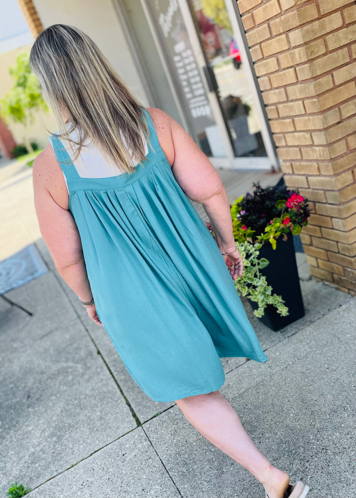 Linen Blend Romper w/ Pockets