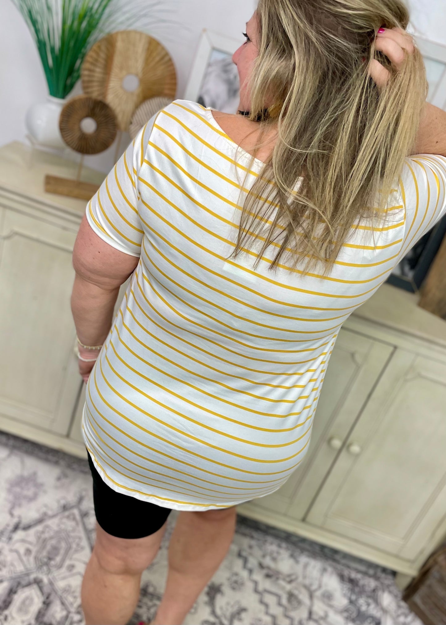 Yellow Stripe Boat Neck Top