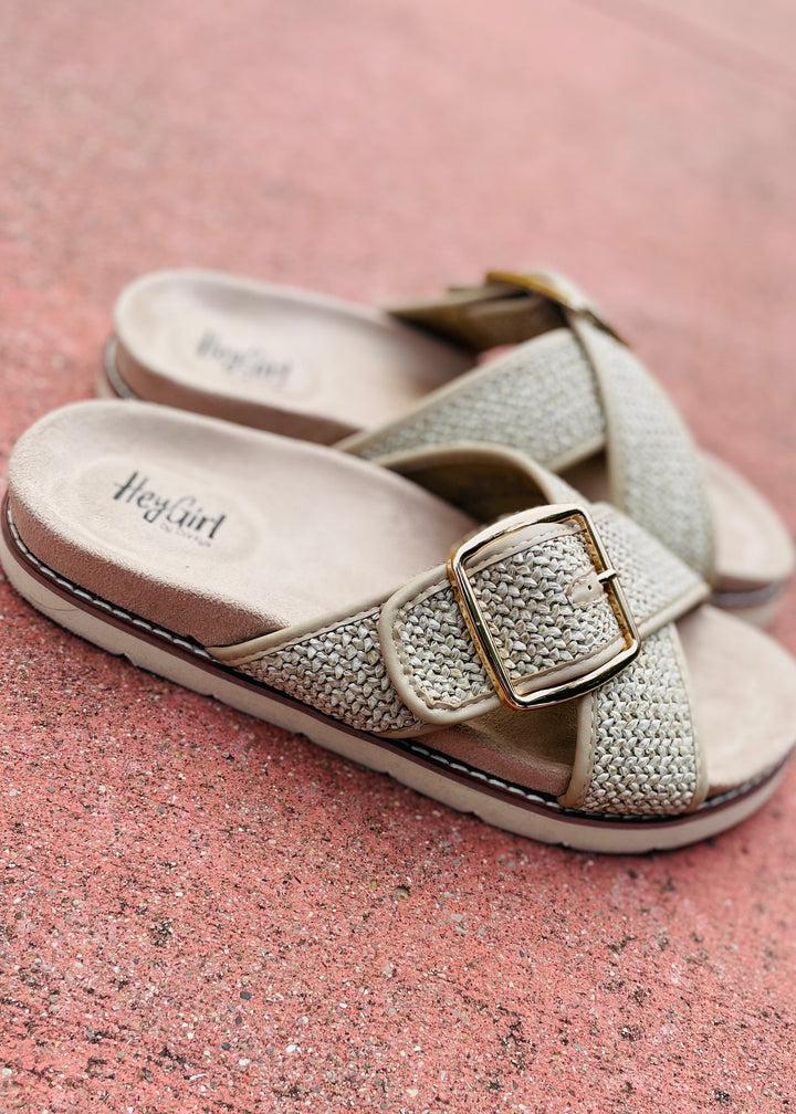 "Booked" Woven Cross Strap Design Slide Sandal