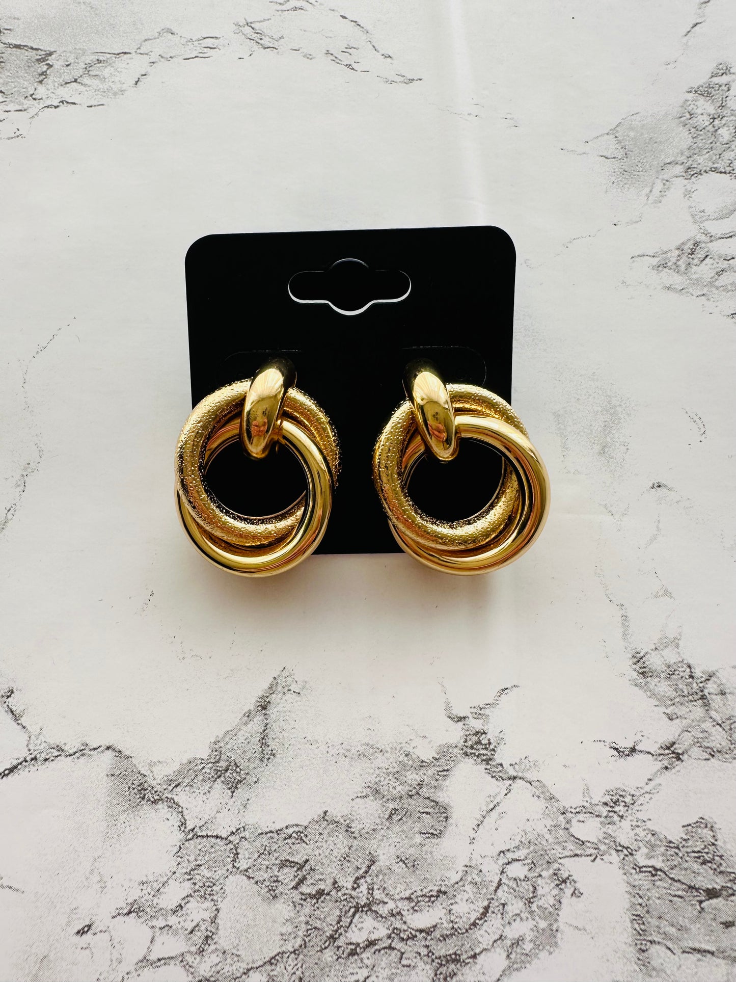 Gold Chunky Earrings - 3 Ring Hoop
