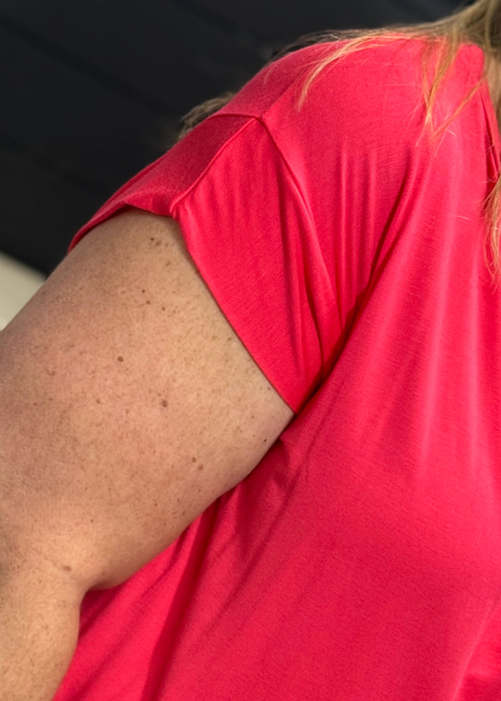 Red Short Sleeve Drop Shoulder Top