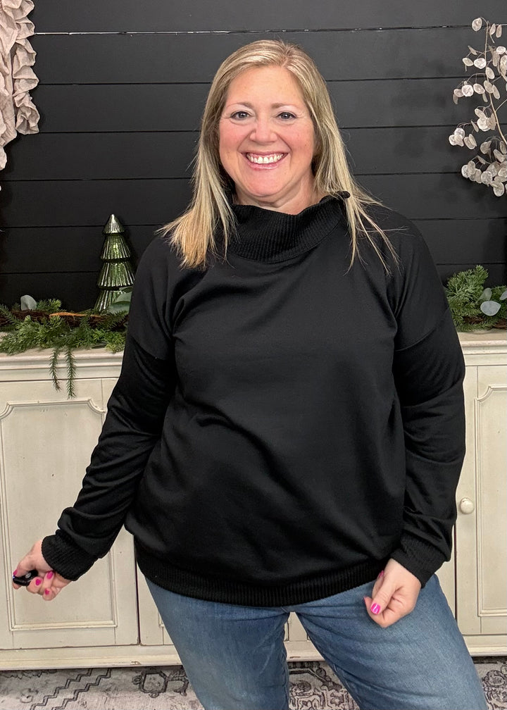 Black - Mock Neck with Side Collar Slit