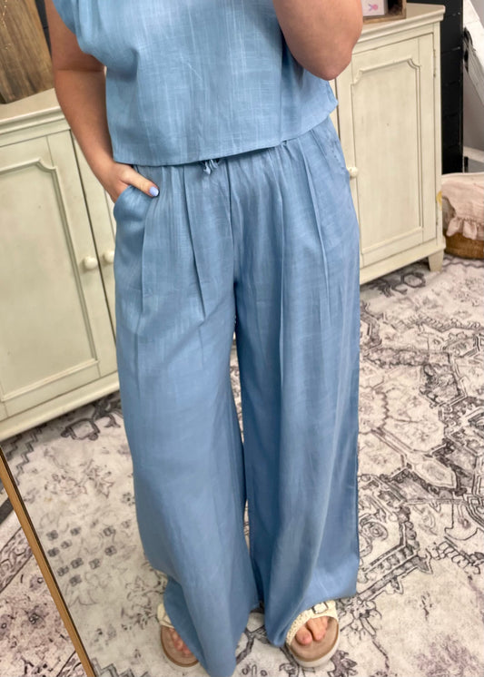 Solid Woven Pants: Blue